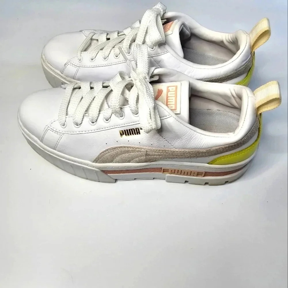 Puma Mayze platform lace-up leather white yellow